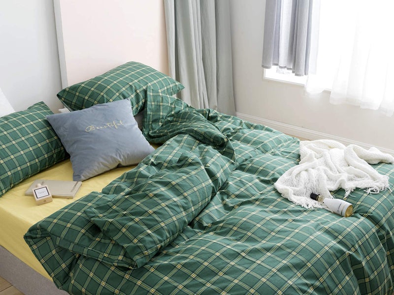 Houseri Green Comforter Set - Queen Plaid & Grid Bedding - Emerald, Forest, Jade Green & Yellow - Buffalo Checkered - Men, Boys, Girl - Vintage Style - Image 3